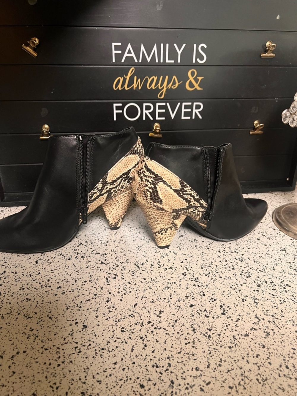 The Limited Black Ankle Boots with Snake-Print Heel